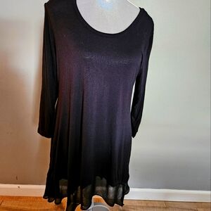 LOGO Black Three Quarter Sleeve Top With Chiffon